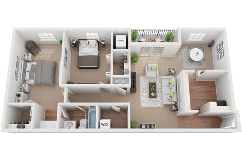 2 Bedroom 1 Bath 1100 SF Cheswolde Floor Plan at Courthouse Square Apartments, Maryland, 21286